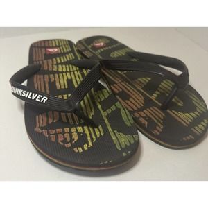 Quiksilver Mens Flip Flop Sandals 11 1/2 Molokai Wordmark Black Red Yellow Green